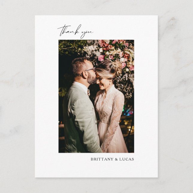 Elegant Script Black White Wedding Thank You Postcard (Front)