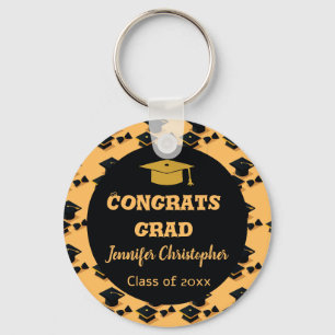 Elegant Script Black & Yellow graduation Favors  Key Ring