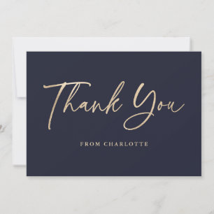 Elegant Script Blue and Gold Thank You Card