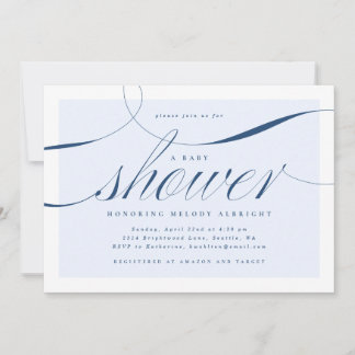 Elegant Script Blue Baby Shower Invitation