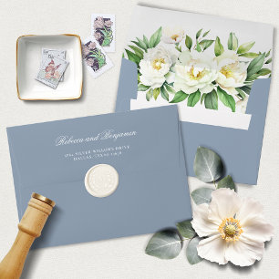 Elegant Script Blue Floral Custom Address Wedding Envelope
