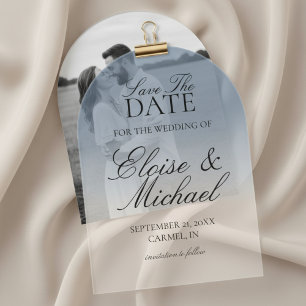 Elegant Script Blue Gradient Wedding Save The Date Acrylic Invitations