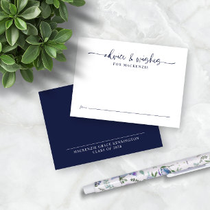 Elegant Script Blue Graduation Advice and Wishes Enclosure Card