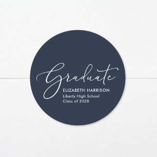 Elegant Script Blue Graduation Classic Round Sticker