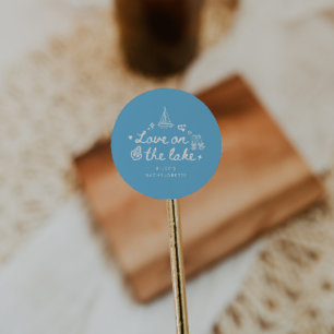 Elegant Script Blue Lake Bachelorette Party Classic Round Sticker