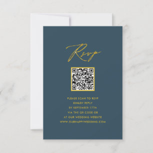 Elegant Script Blue Minimalist QR Wedding RSVP Card