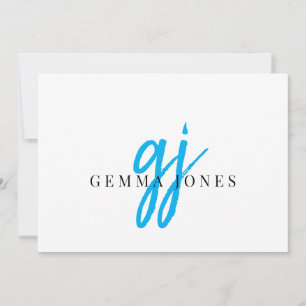 Elegant Script Blue Monogram Initials Name  Card