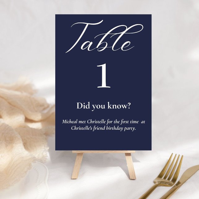 Elegant  script blue navy   Fun facts wedding Table Number (Creator Uploaded)