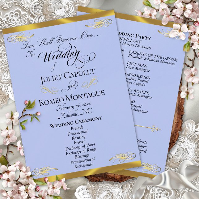 Elegant Script - Blue Pearl/Gold Wedding Programme (Creator Uploaded)