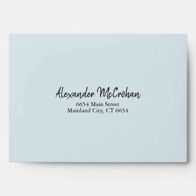 Elegant Script Blue Return Address Mailing Envelope (Front)