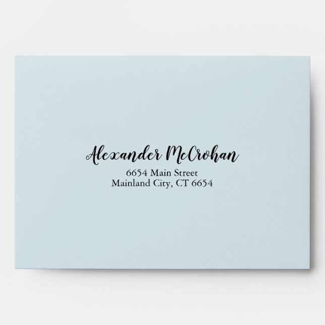 Elegant Script Blue Return Address Mailing Envelope (Front)