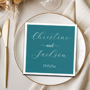 Elegant Script Blue Teal Wedding Napkin