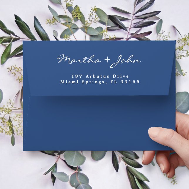 Elegant Script Blue Wedding Names Return Address  Envelope (Creator Uploaded)