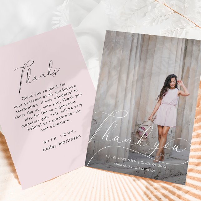 Elegant Script Blush Graduation Thank You Photo (Creator Uploaded)