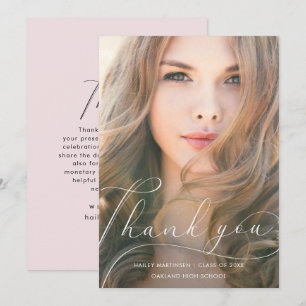 Elegant Script Blush Graduation Thank You Photo Card
