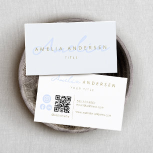Elegant  Script Blush Pastel Blue Business Card