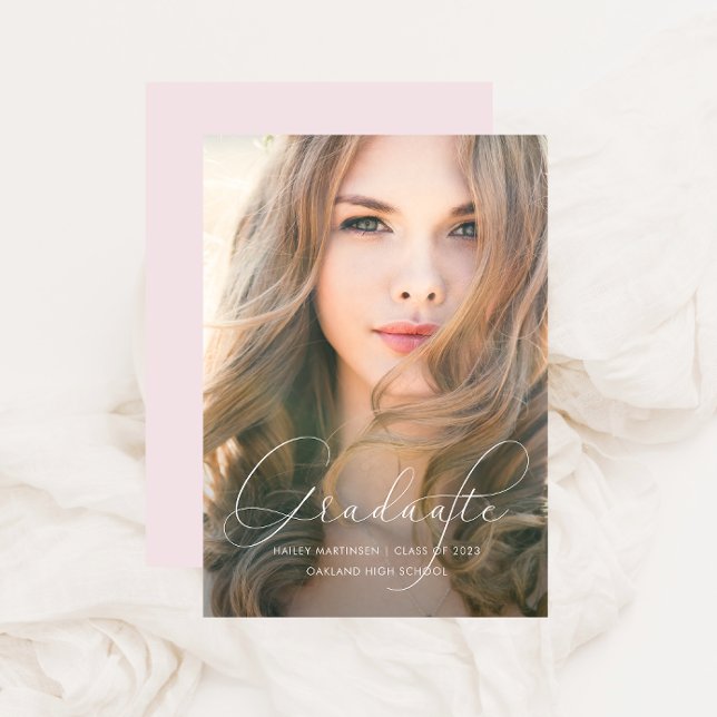 Elegant Script Blush Photo Graduation Party Invitation (Creator Uploaded)