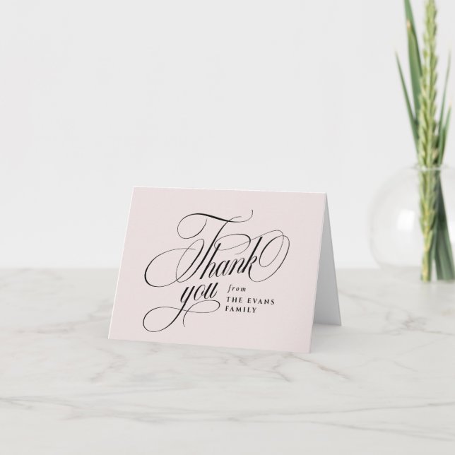 Elegant script blush pink baby shower thank you card (Front)
