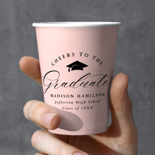 Elegant Script Blush Pink Cheers to the Graduate Paper Cups