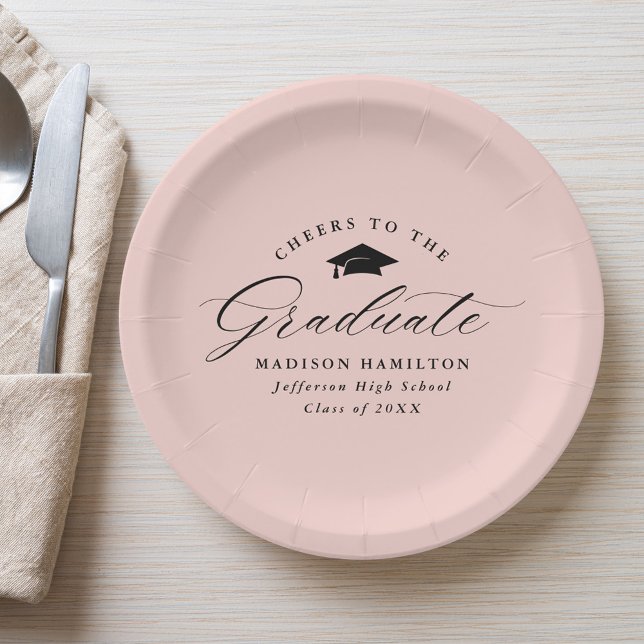 Elegant Script Blush Pink Cheers to the Graduate Paper Plate (Creator Uploaded)