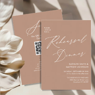Elegant Script Blush Pink Rehearsal Dinner QR Invitation