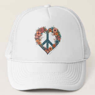 Elegant Script Bohemian Wild Flowers Peace Trucker Hat