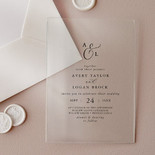 Elegant Script Boho Simple Monogram Modern Wedding Acrylic Invitations