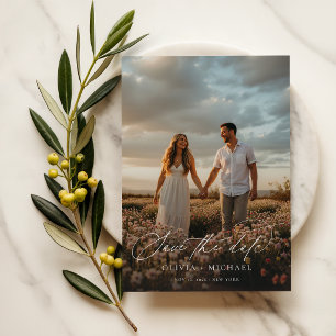 Elegant Script Boho Wedding Photo Save The Date