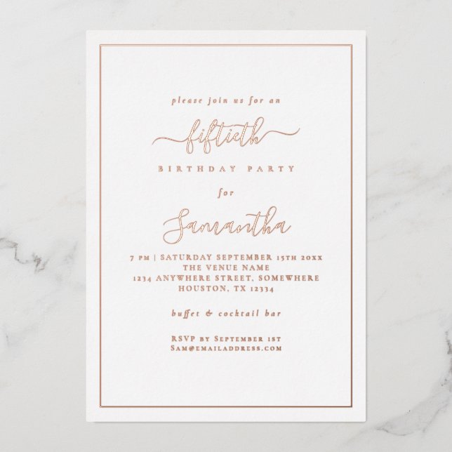 Elegant Script Border 50th Birthday Party Luxury (Front)