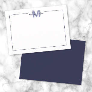 Elegant Script Border Navy Blue Monogram Card