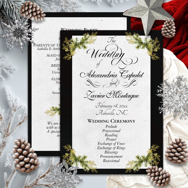 Elegant Script & Botanical - Black Wedding Programme (Creator Uploaded)