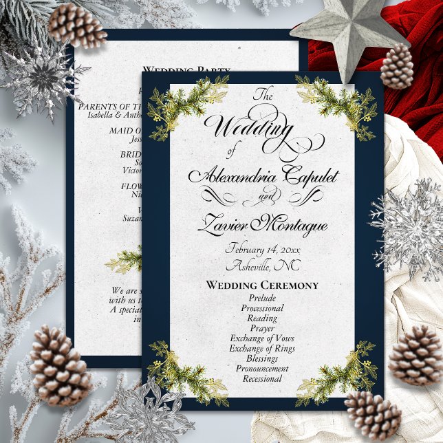 Elegant Script & Botanical - Blue Wedding Programme (Creator Uploaded)