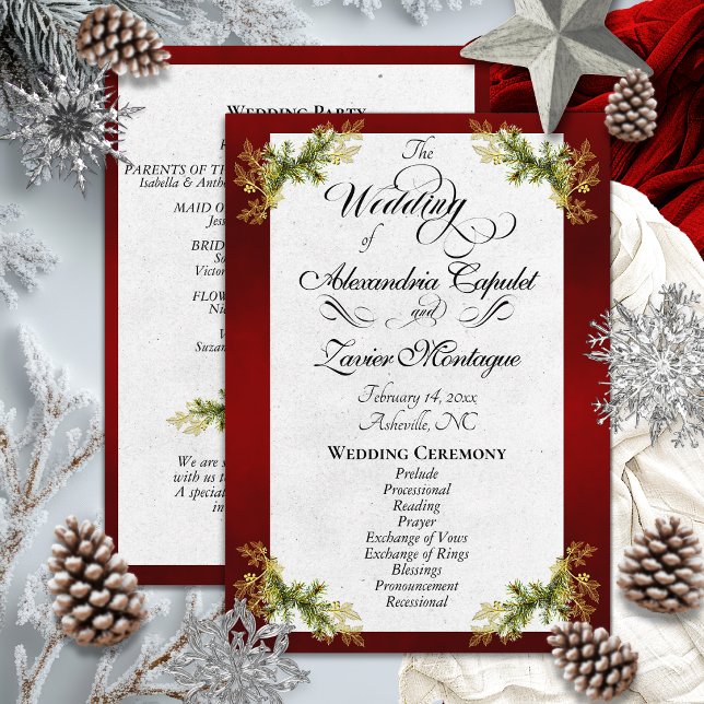 Elegant Script & Botanical - Red Wedding Programme (Creator Uploaded)
