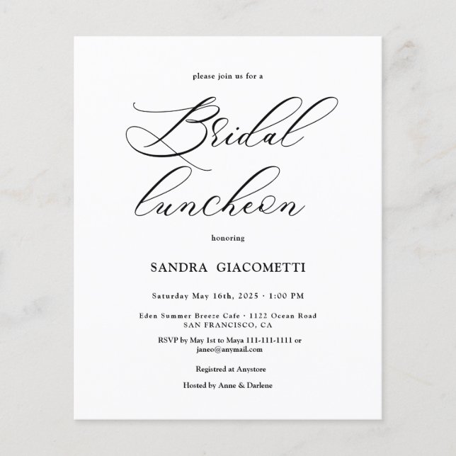 Elegant Script Bridal luncheon Invitation (Front)