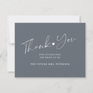 Elegant script bridal shower dark grey thank you card