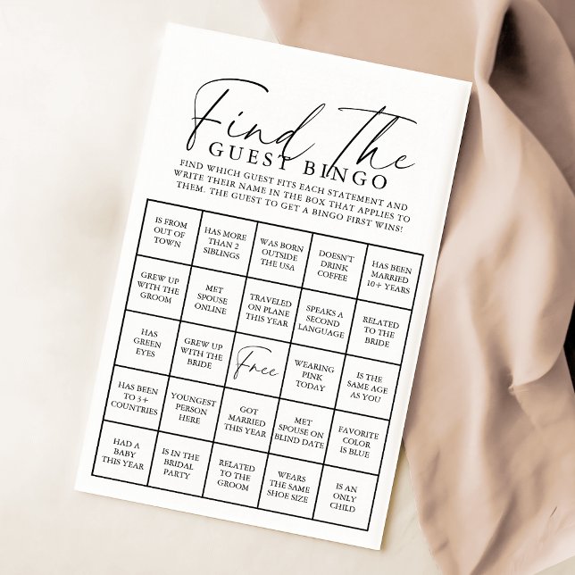 Elegant Script Bridal Shower Guest Bingo Game (Creator Uploaded)