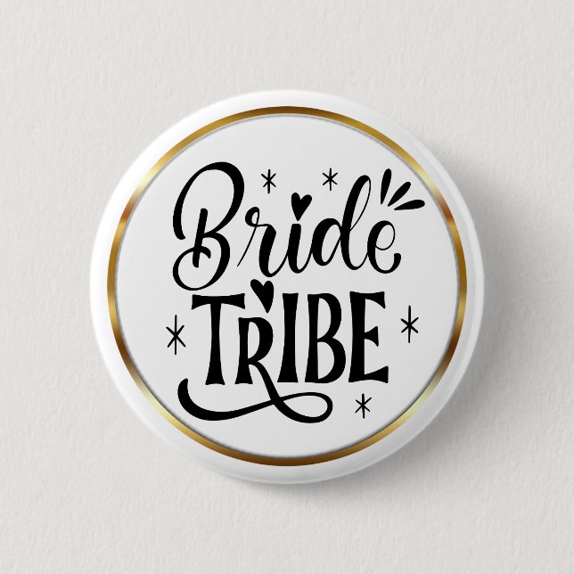 Elegant Script Bride Tribe Gold Frame 6 Cm Round Badge (Front)