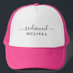Elegant Script Bridesmaid Name Trucker Hat<br><div class="desc">Elegant Script Bridesmaid Hat. Features trendy and stylish script font,  personalize with bridesmaid name.</div>