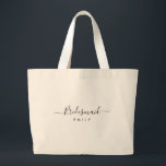 Elegant Script Bridesmaid Personalised Name Tote B<br><div class="desc">Elegant Script Bridesmaid Tote Bag. Features trendy and stylish script font,  personalise with bridesmaid name.</div>
