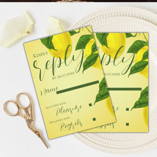 Elegant Script Bright Yellow Citrus Wedding RSVP Card