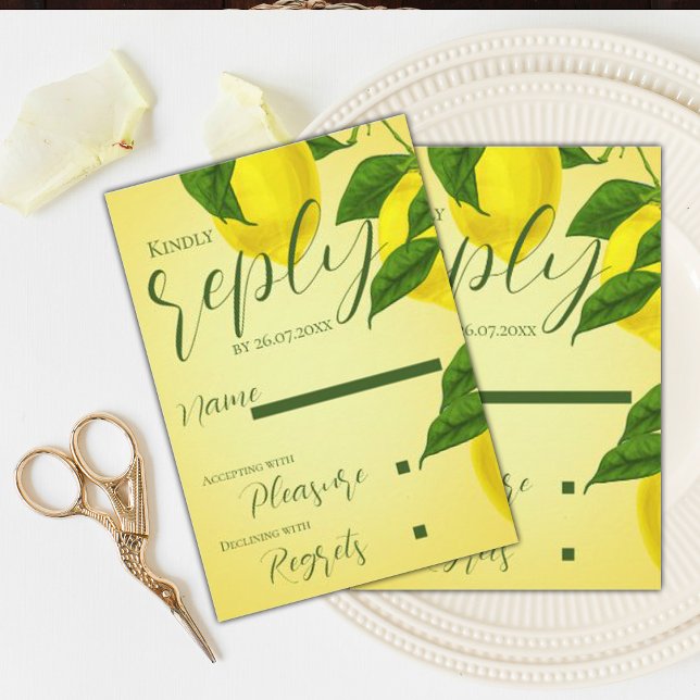 Elegant Script Bright Yellow Citrus Wedding  RSVP Card (Elegant Script Bright Yellow Citrus Wedding RSVP Card)