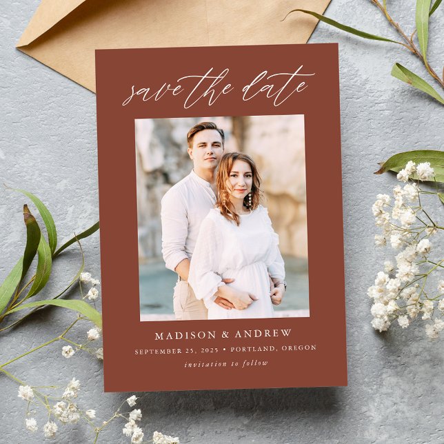 Elegant Script Brown Photo Save The Date (Creator Uploaded)
