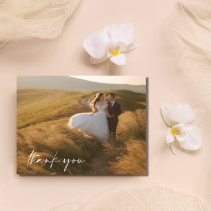 Elegant Script Budget Photo Wedding Thank You Postcard