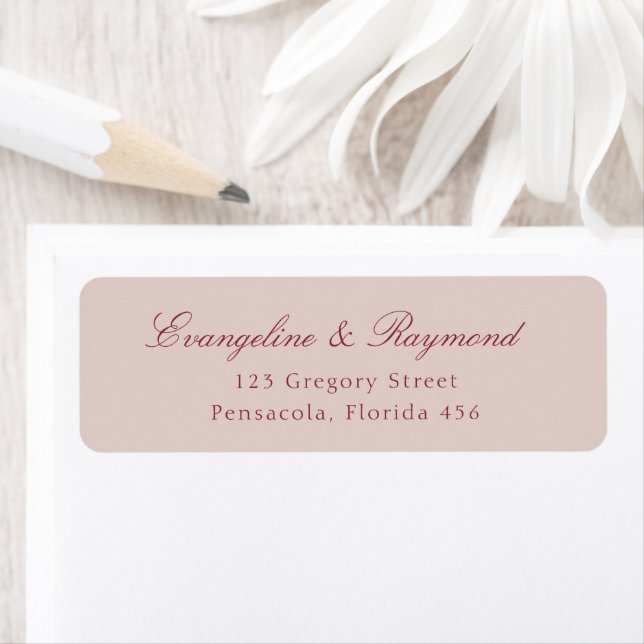 Elegant Script Burgundy And Cream Wedding Address (Insitu)
