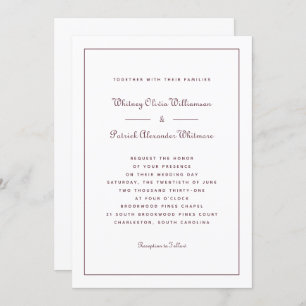 Elegant Script Burgundy Classic Formal Weddings Invitation