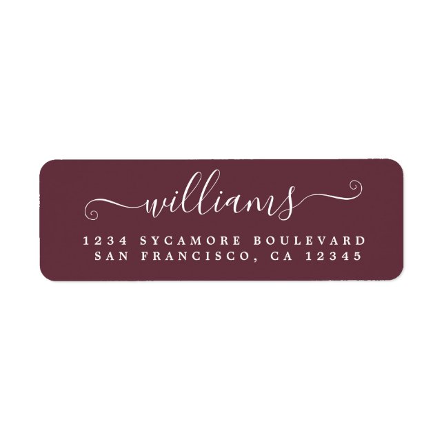 Elegant Script Burgundy Family Return Address (Front)