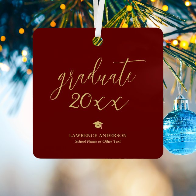 Elegant Script Burgundy Gold 2024 Graduate Photo Metal Tree Decoration (Creator Uploaded)