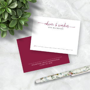 Elegant Script Burgundy Graduation Advice Wishes Enclosure Card