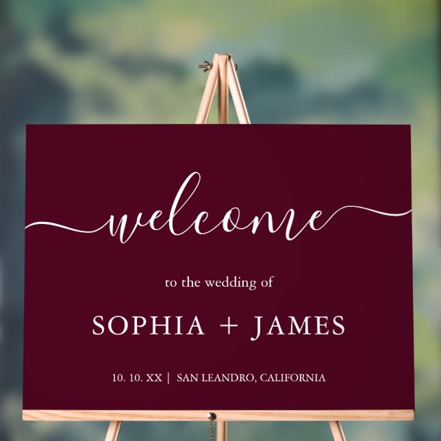 Elegant Script Burgundy Minimalist Wedding Acrylic Sign (Neutral)