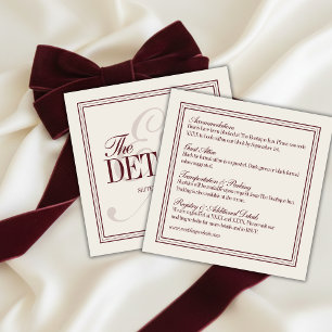 Elegant Script Burgundy Red Formal Wedding Details Enclosure Card